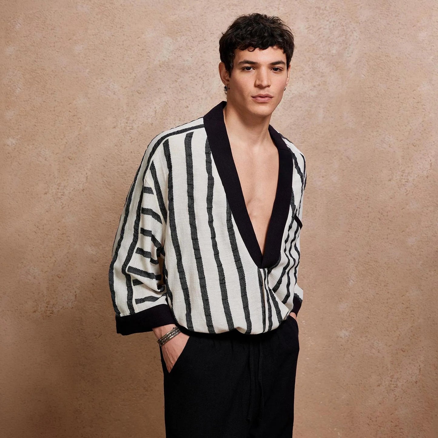 Noir Deep V Kaftan for Men , Black Oversized Bohemian Tunic,