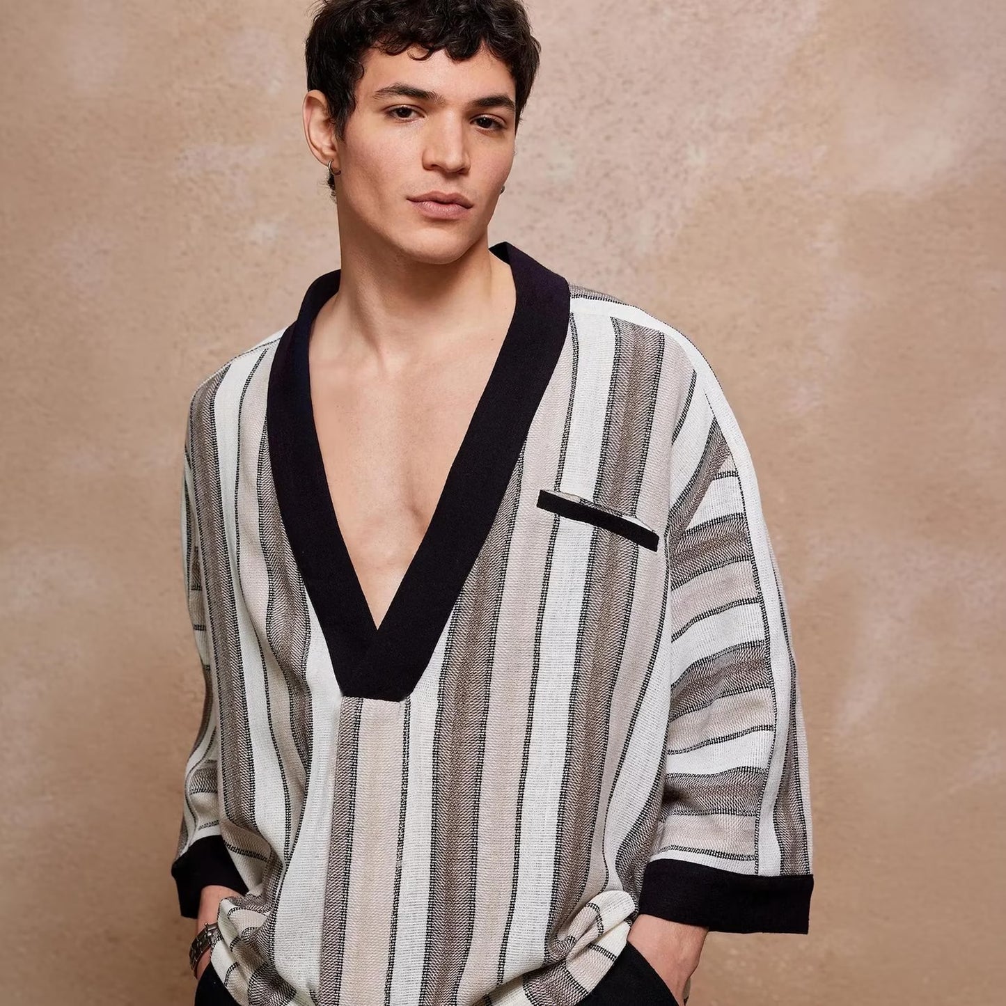 Clay Deep V Kaftan for Men , Bohemian Oversized Tunic Shirt,
