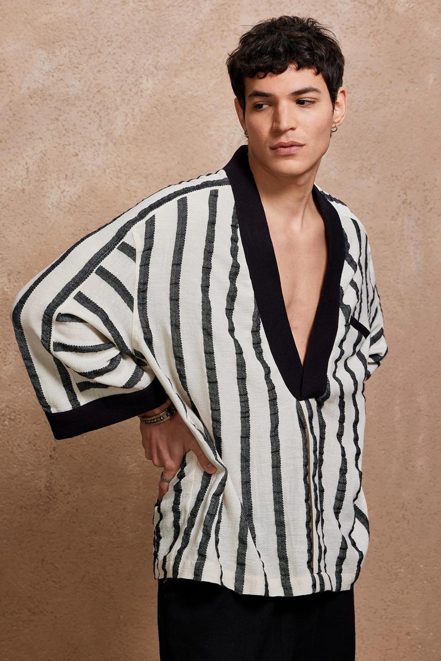 Noir Deep V Kaftan for Men , Black Oversized Bohemian Tunic,
