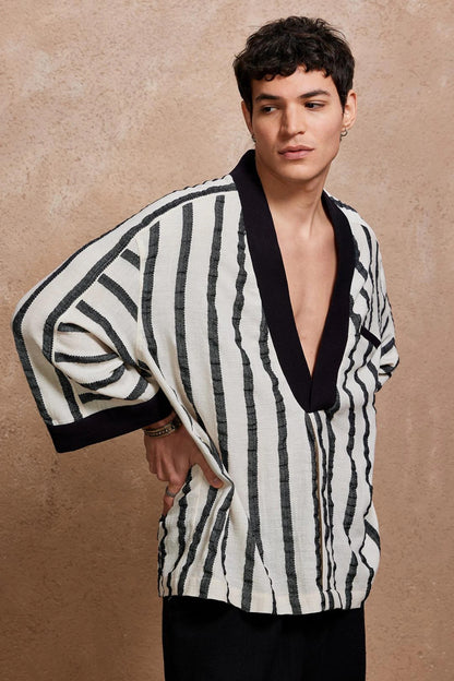 Noir Deep V Kaftan for Men , Black Oversized Bohemian Tunic,