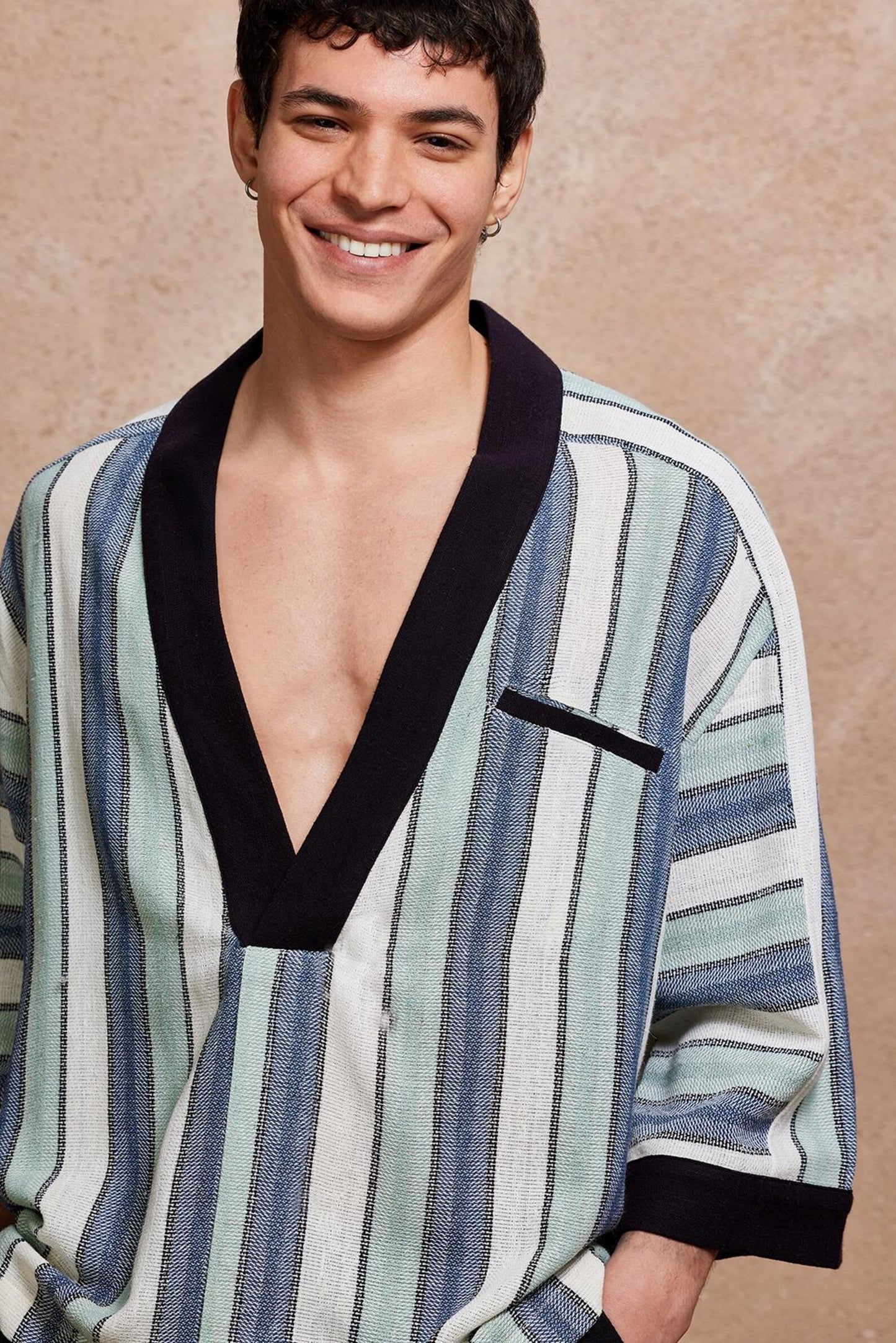 Striped Deep V Neck Shirt for Men,  Retro Boho Pullover Tunic