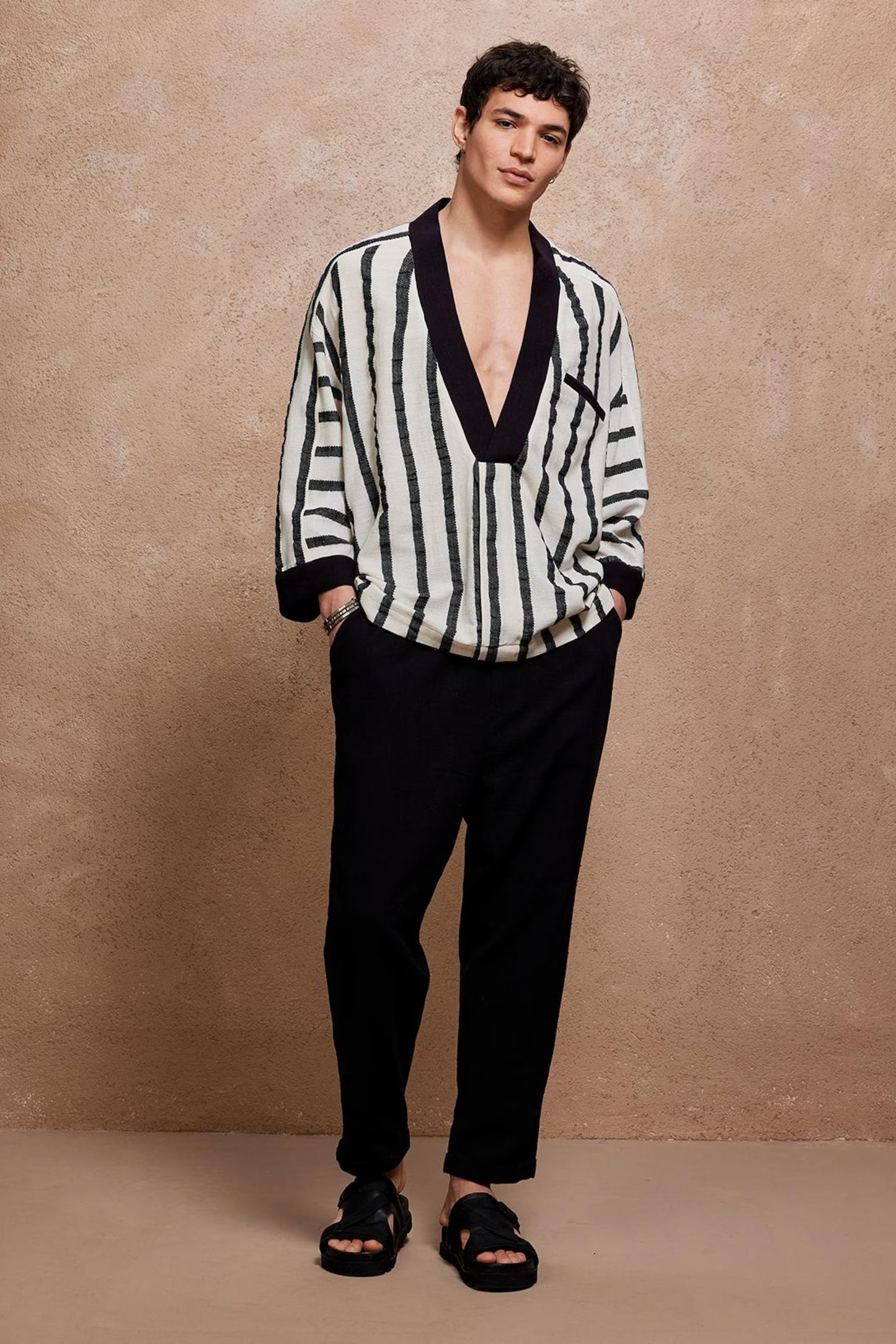 Noir Deep V Kaftan for Men , Black Oversized Bohemian Tunic,