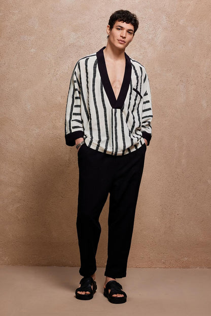 Noir Deep V Kaftan for Men , Black Oversized Bohemian Tunic,