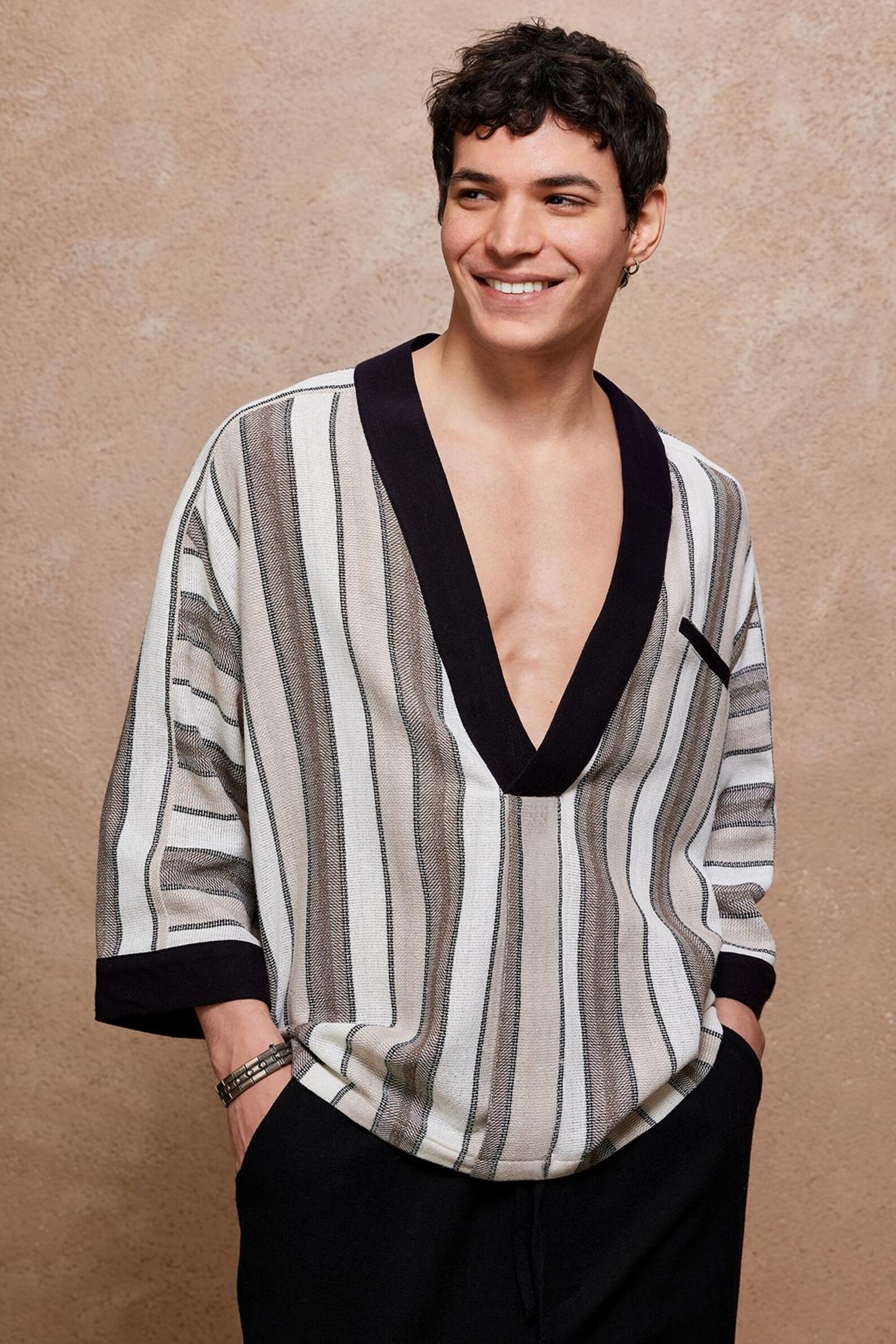 Clay Deep V Kaftan for Men , Bohemian Oversized Tunic Shirt,