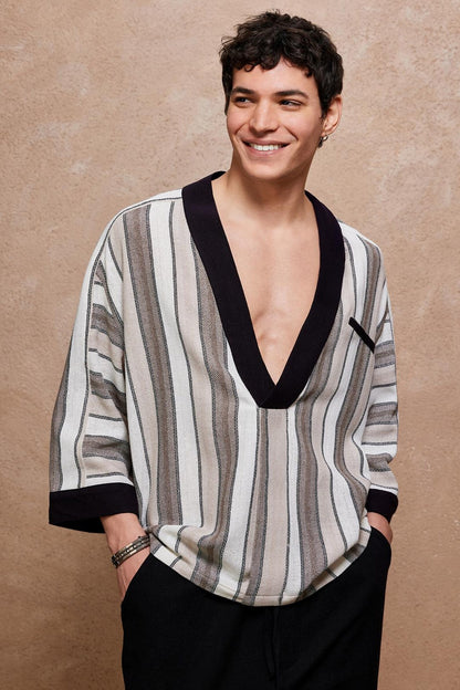 Clay Deep V Kaftan for Men , Bohemian Oversized Tunic Shirt,