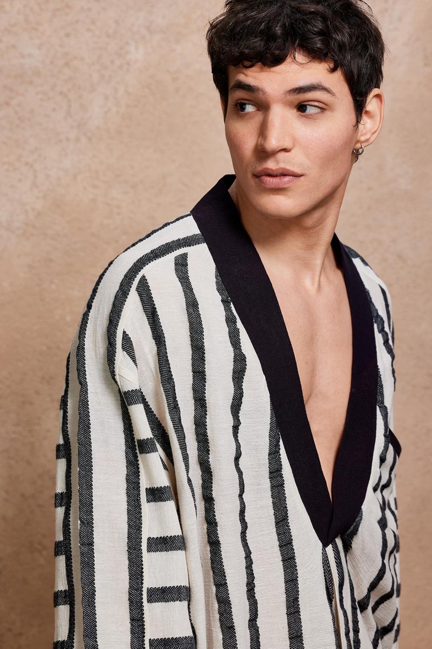 Noir Deep V Kaftan for Men , Black Oversized Bohemian Tunic,