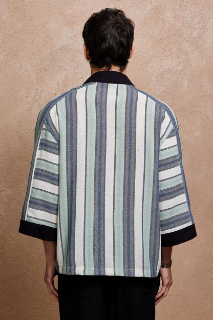 Striped Deep V Neck Shirt for Men,  Retro Boho Pullover Tunic