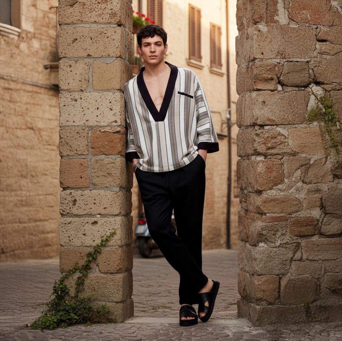 Clay Deep V Kaftan for Men , Bohemian Oversized Tunic Shirt,