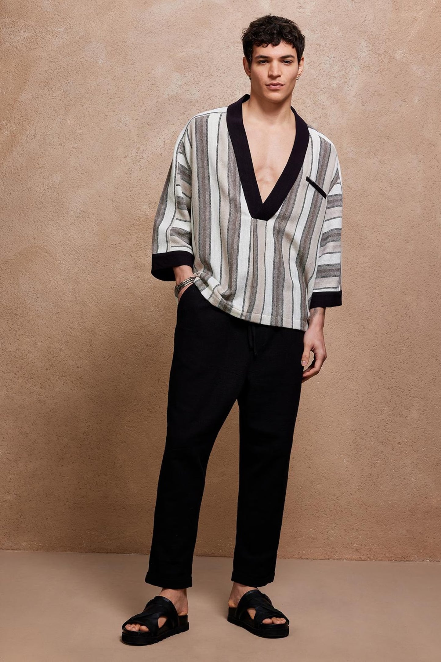 Clay Deep V Kaftan for Men , Bohemian Oversized Tunic Shirt,