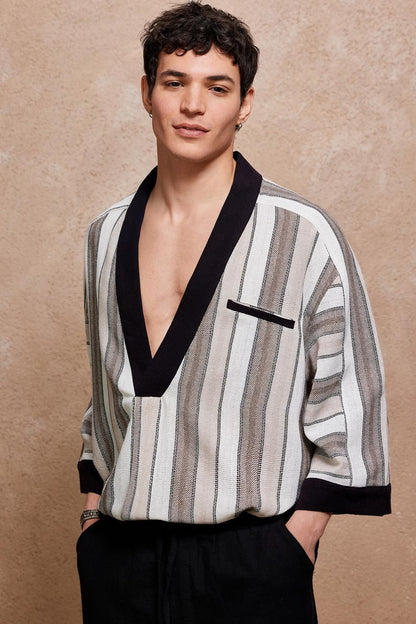 Clay Deep V Kaftan for Men , Bohemian Oversized Tunic Shirt,