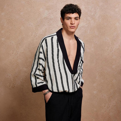Noir Deep V Kaftan for Men , Black Oversized Bohemian Tunic,